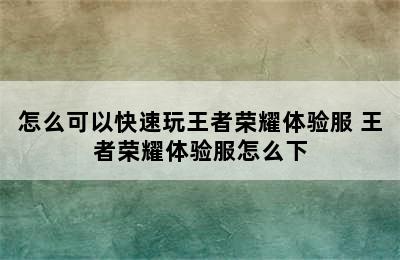 怎么可以快速玩王者荣耀体验服 王者荣耀体验服怎么下